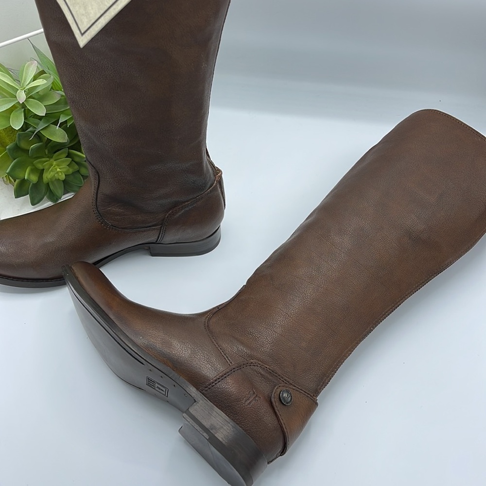 FRYE chocolate Melissa button back leather boots